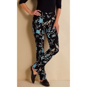 Soft Surroundings Chinoiserie Metallic Floral Bird Print Pull On Pants Size XS